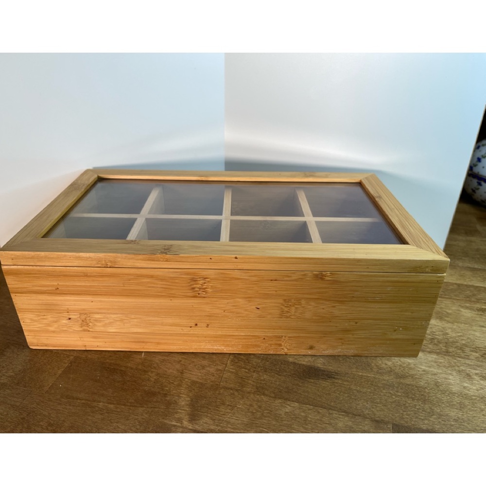 Natural Bamboo Tea Box Organizer, Tea Storage Box 8 Compartments